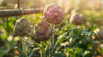 Wall Mural - Close Up of Artichokes Growing in a Garden