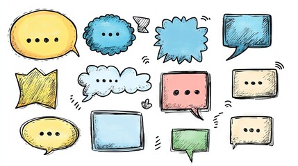Fototapete - Collection of doodle-style message boxes and speech bubbles with space for your text. Perfect for adding a personal touch to communication graphics.