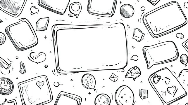 Collection of message box outlines and balloon doodle designs for text chatting, featuring space for custom text. Perfect for digital communication visuals.