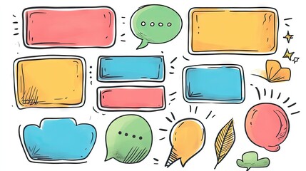 Fototapete - Creative set of message boxes and speech bubbles with doodle outlines and space for text. Perfect for adding personality to digital communication visuals.