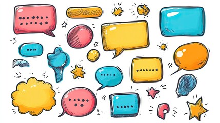 Fototapete - Creative set of message boxes and speech bubbles with doodle outlines and space for text. Perfect for adding personality to digital communication visuals.