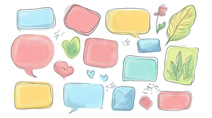 Fototapete - Creative set of message boxes and speech bubbles in doodle style with empty text areas. Great for chat design, social media, and messaging graphics.