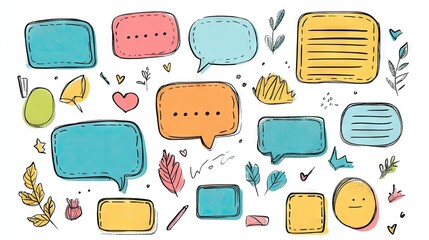 Fototapete - Creative set of message boxes and speech bubbles in doodle style with empty text areas. Great for chat design, social media, and messaging graphics.