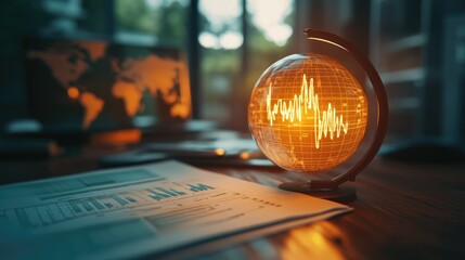 Poster - Electricity bill and a globe with a rising graph overlay, representing the global increase in energy costs.