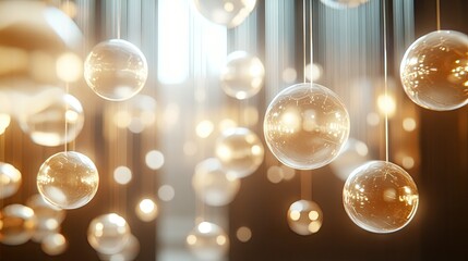 Poster - Group of bright, gleaming chat bubbles suspended in an elegant room, creating a high-tech ambiance for digital communication and interaction.