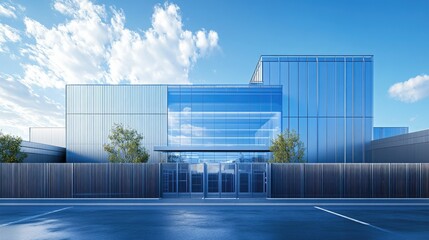 Poster - High-tech data center building with secure perimeter fencing. -