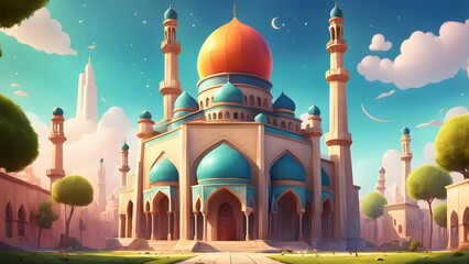 Wall Mural - A large building with a blue dome and orange roof