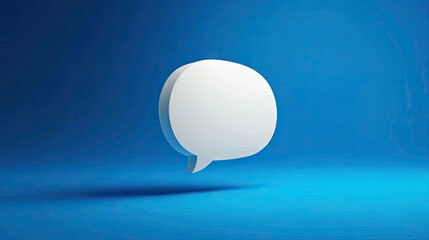 Fototapete - Sleek 3D white speech bubble with a rich blue background, ideal for showcasing dialogue, messaging apps, or chat functionality in digital media.
