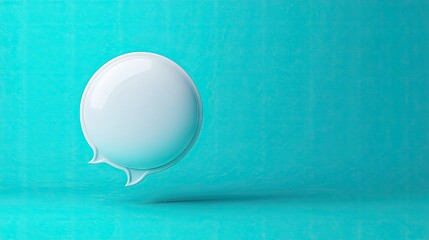 Fototapete - Sleek 3D white speech bubble with a bright blue background, perfect for conveying messages, online discussions, or communication themes.