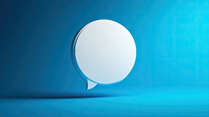Fototapete - Sleek 3D white speech bubble with a rich blue background, ideal for showcasing dialogue, messaging apps, or chat functionality in digital media.