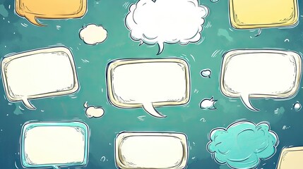 Fototapete - Stylish cartoon message boxes and speech bubbles with outline doodle designs and space for text. Ideal for adding dialogue and messaging elements to graphics.