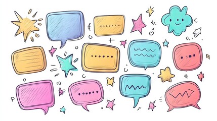 Fototapete - Stylish cartoon message boxes and speech bubbles with outline doodle designs and space for text. Ideal for adding dialogue and messaging elements to graphics.