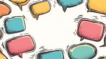 Fototapete - Stylized speech bubble text boxes and message balloons in doodle style with space for your text. Ideal for social media, messaging apps, or graphic design