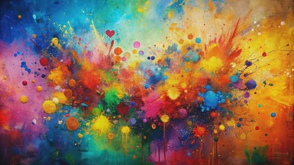 Abstract paint splattered on canvas creating a vibrant and dynamic artwork, art, painting, abstract, colors