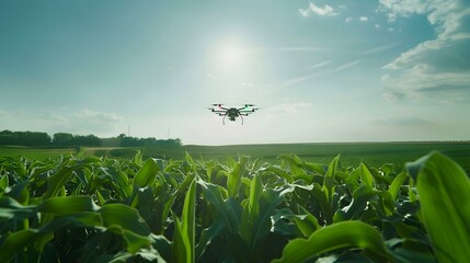 Sticker - Drone Flying Over Cornfield Agricultural Technology