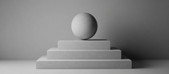 Poster - A gray background featuring a pedestal for a ball
