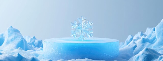 Poster - Cracked blue ice filter symbol on a snowy blue podium Social media icon for digital platforms presentations and design templates 3D render
