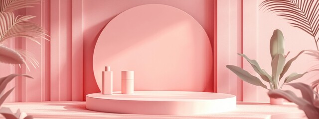 Poster - Abstract minimal scene featuring pastel color design for a cosmetic or product display podium in 3D render