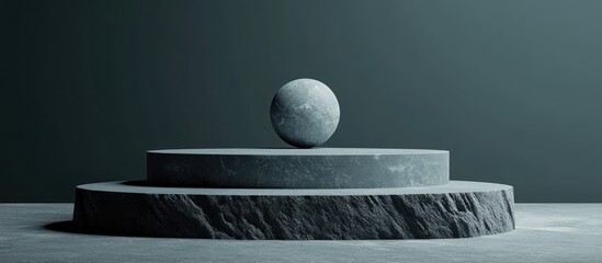 Poster - A gray background featuring a pedestal for a ball