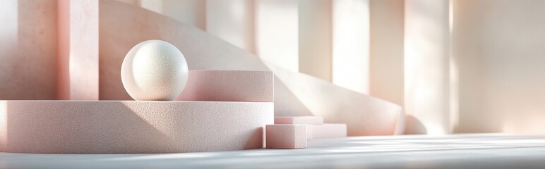 Poster - Podium featuring abstract geometric elements and shapes designed for product display and presentation in a softly focused 3D rendered scene