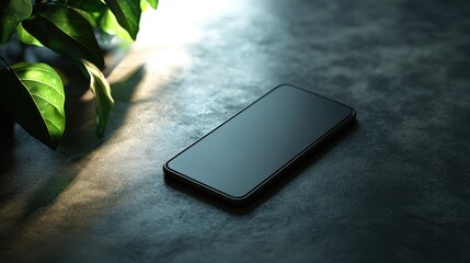 Aufkleber - Close up of an empty smartphone on a desktop with a textured background and shadows ideal for mock up presentations 3D rendering