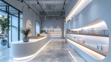 Poster - Retail store made with single color solid surface. Generative AI.