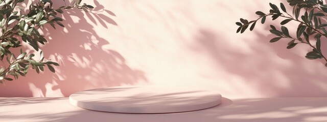 Aufkleber - Soft pastel background featuring wall shadows 3D render Botanical podium casting shadows from foliage for product display and advertising purposes