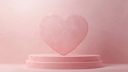 Poster - Minimalist heart shaped background mockup featuring a podium Product display scene in 3D rendering