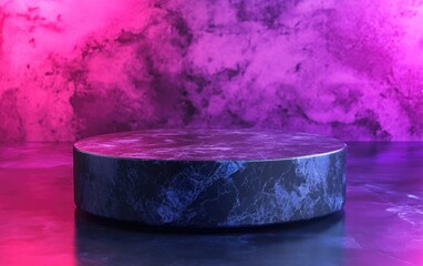 Poster - Minimalist black marble pedestal with a glass background for product presentation 3D rendering