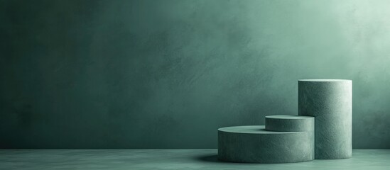 Poster - Green cylindrical minimal podium for product display background 3D illustration