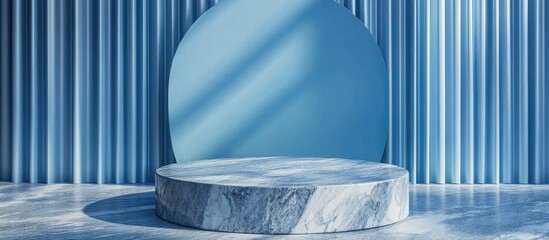 Aufkleber - Blue room featuring a marble podium with a 3D background