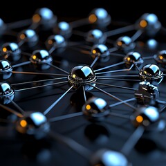 a close-up view of a futuristic network of interconnected metallic nodes, symbolizing connectivity a