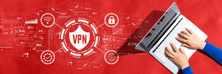 Poster - VPN concept with person using a laptop computer
