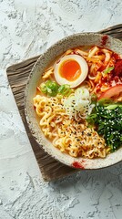 Wall Mural - Aromatic Ramen Bowl with Soft-Boiled Egg, Sesame Seeds, and Seaweed