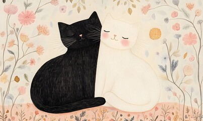 Wall Mural - A loving hugging couple of kittens. Greeting card for birthday, Valentine's day or wedding invitation.