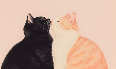 Wall Mural - A loving hugging couple of kittens. Greeting card for birthday, Valentine's day or wedding invitation.