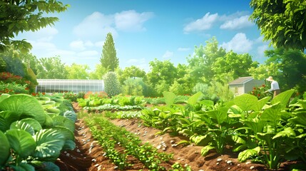 Wall Mural - A Vibrant Vegetable Garden Under a Sunny Sky