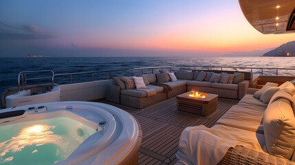 Wall Mural - Luxury Yacht Deck with Hot Tub and Sunset View