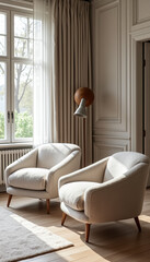 Sticker - Two White Armchairs in a Sunlit Room