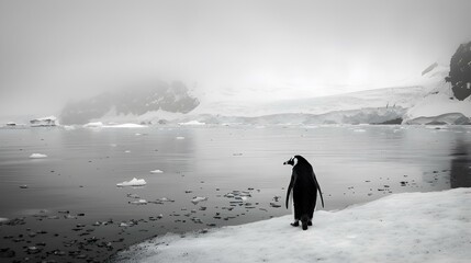 Wall Mural - Solitary Penguin on a Snowy Landscape in Antarctica