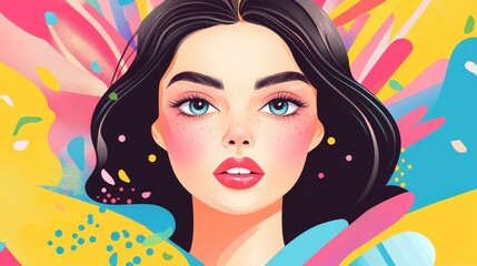 Canvas Print - A vibrant pop art portrait of a girl, showcasing bold colors and textures in a modern, cartoonish style.