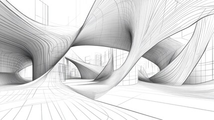 line art illustration showcasing an abstract architectural design in a three dimensional style