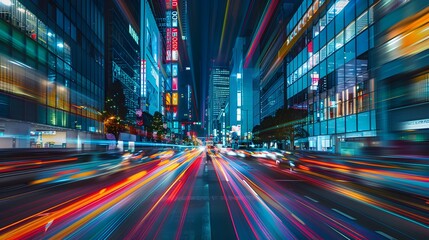 Sticker - Vibrant Cityscape at Night Street Lights and Traffic in Tokyo