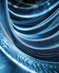 Poster - Abstract line art illustration featuring a fractal background element 3D graphics visualization representing concepts of information technology in a blue toned composition