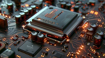 Close-up of a Computer Chip on a Circuit Board