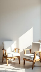 Two White Armchairs In Minimalist Interior