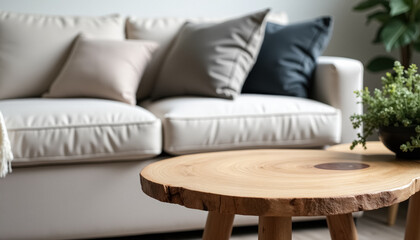 Sticker - Wooden Coffee Table in Front of White Couch