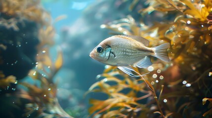 Close-up of a Fish Swimming in a Coral Reef Aquarium