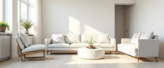 Wall Mural - Modern Living Room with White Sofa and Armchair