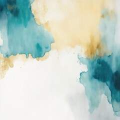 Wall Mural - Abstract dark White teal and golden watercolor paint grunge texture background